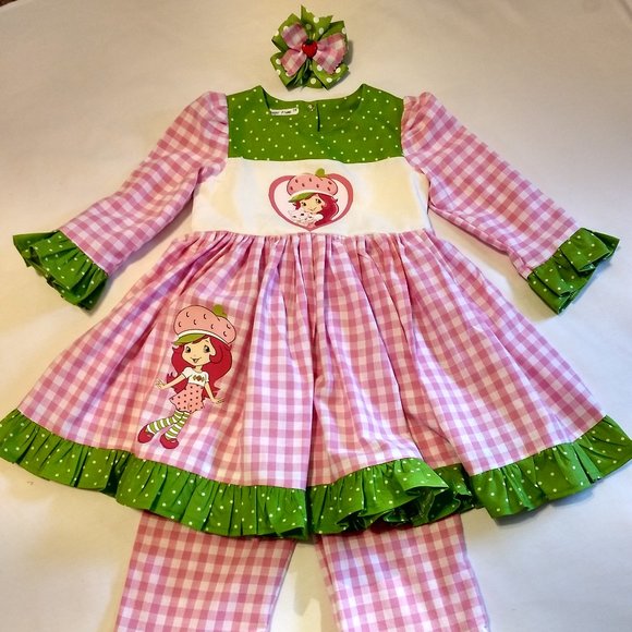 Strawberry Shortcake Ruffled Pants Set & Matching Hairbow - Picture 1 of 9
